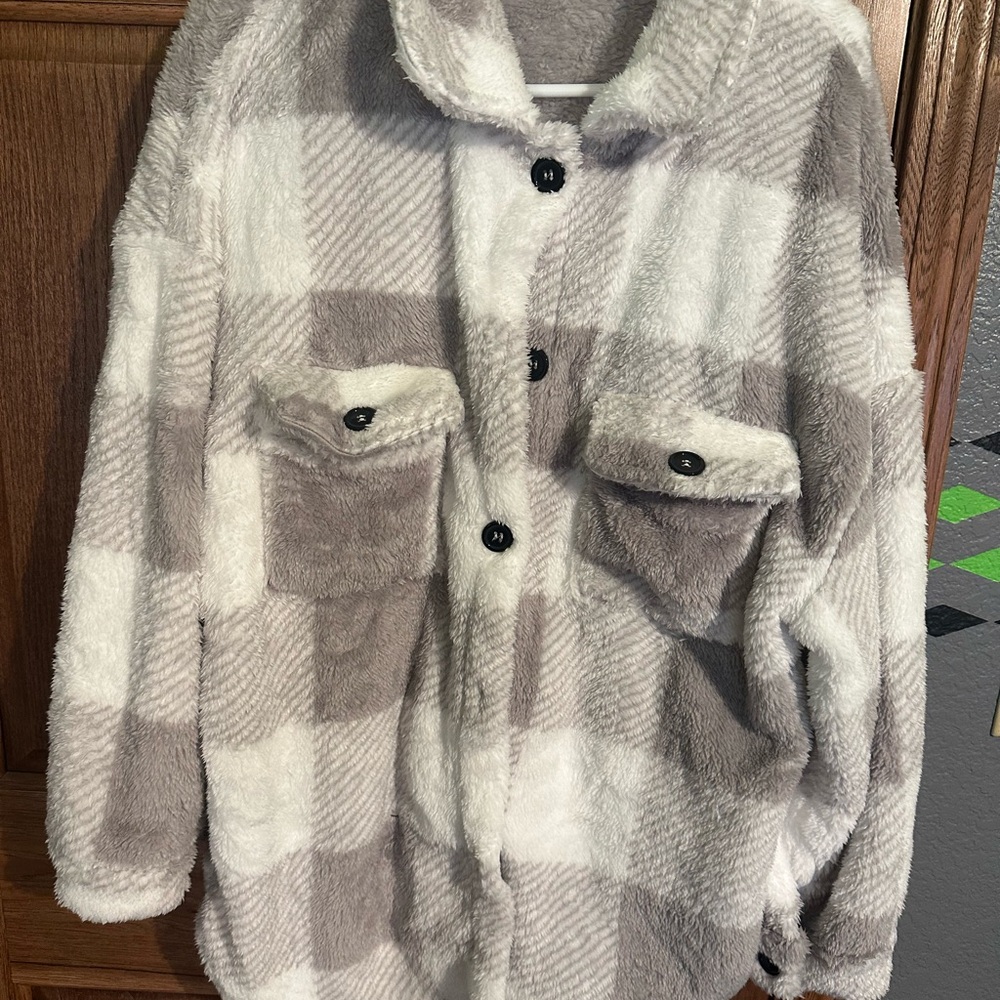 Plaid Fleece Button-Up Jacket